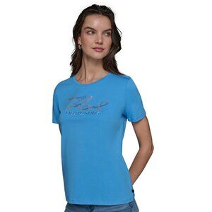 KARL LAGERFELD PARIS Women's Embellished-Logo T-Shirt Blue Size S MSRP $59